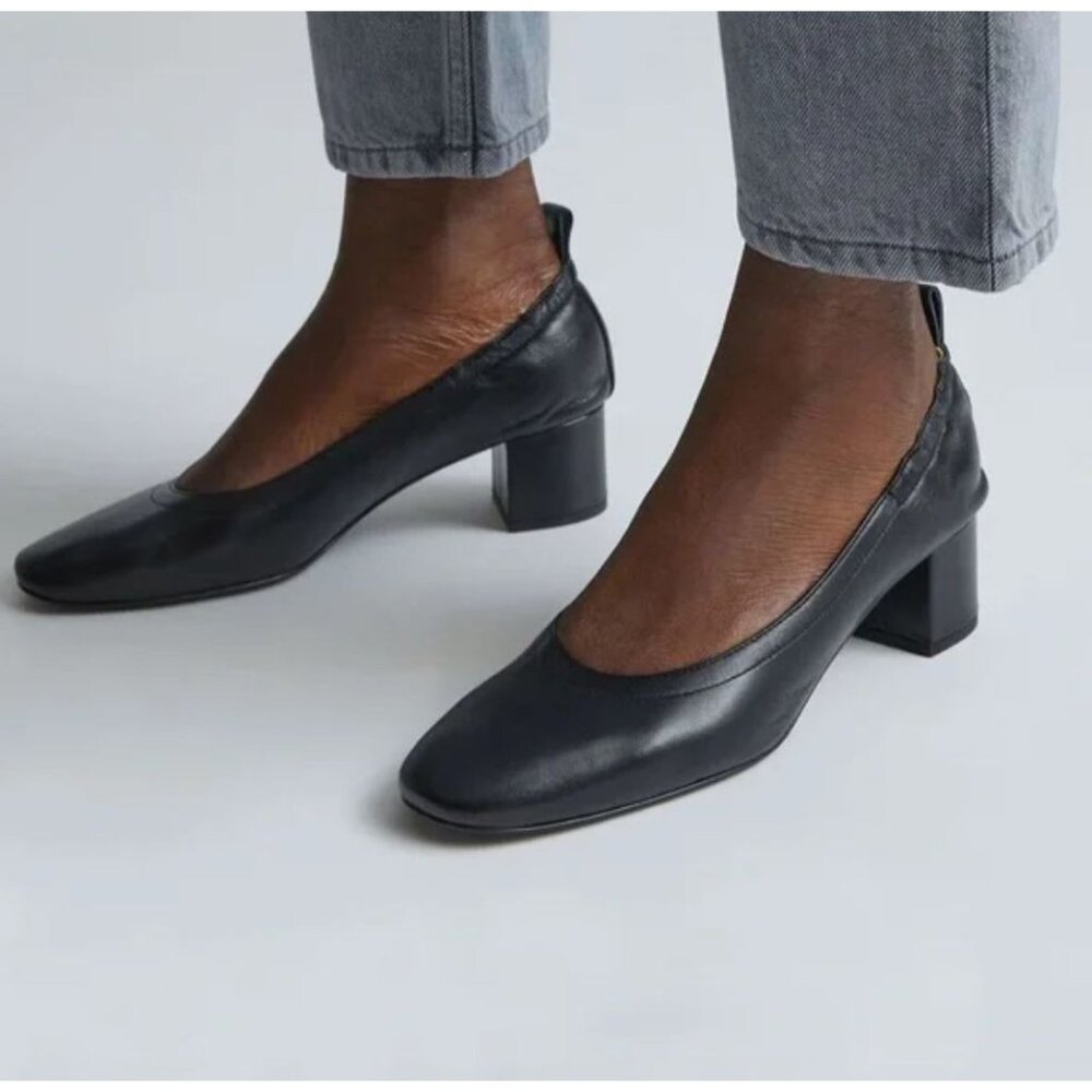 Everlane The Day Heel Block Heel Leather Shoe Black 9
